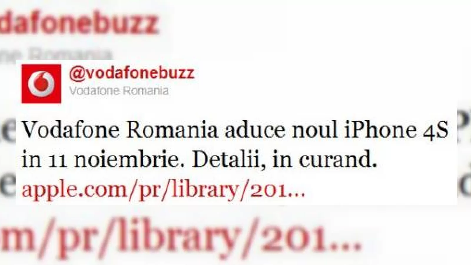 iPhone 4S vine la Vodafone România pe 11.11.2011