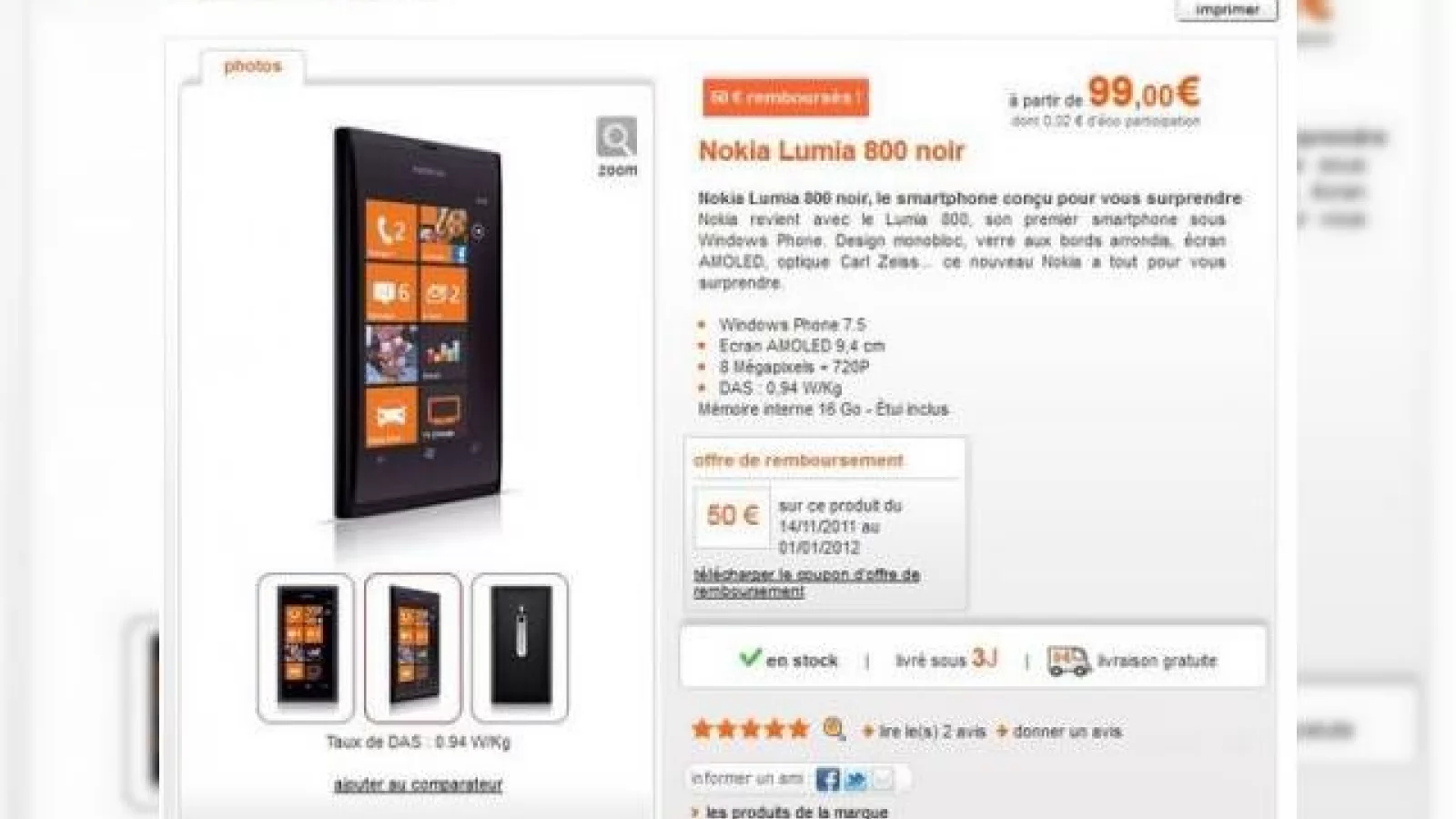 Nokia Lumia 800 disponibil la Orange Franța la prețul de 99 de euro