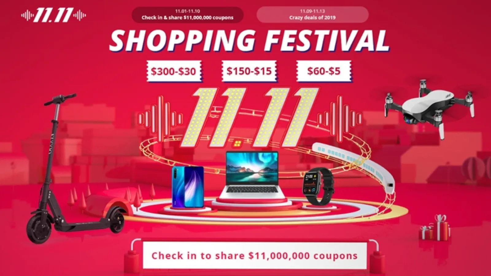 GeekBuying dă startul promoțiilor de Singles' Day (11.11), cu până la 10% discount pe întreg site-ul și vouchere în valoare totală de 11 milioane de dolari