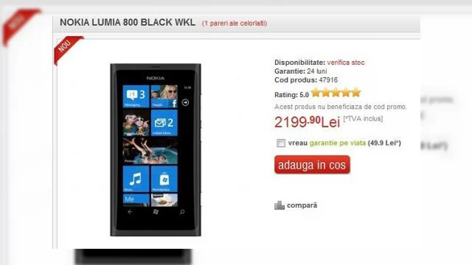 Nokia Lumia 800 disponibil acum În România, la prețul de 2199 lei