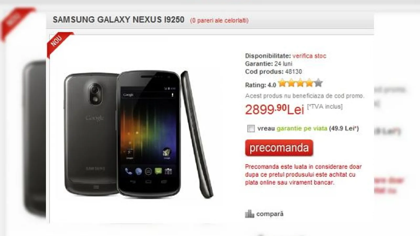 Samsung Galaxy Nexus, acum la precomandă și În Romania! Avem și preț: 2899.99 lei!