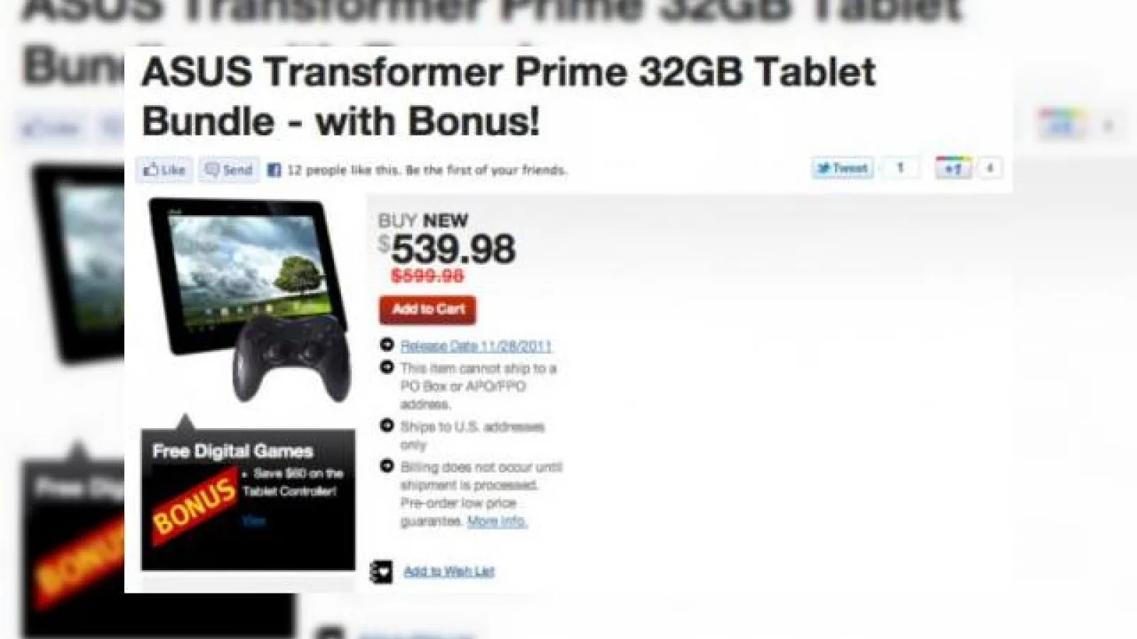 Prima tabletă quad core, gadget pentru gaming?! ASUS Transformer Prime oferit cu un joystick la prețul de 539 de dolari