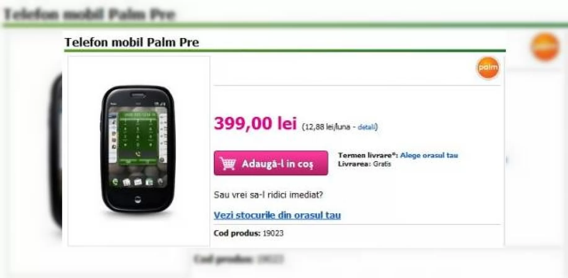 Palm Pre la preț de nimic
