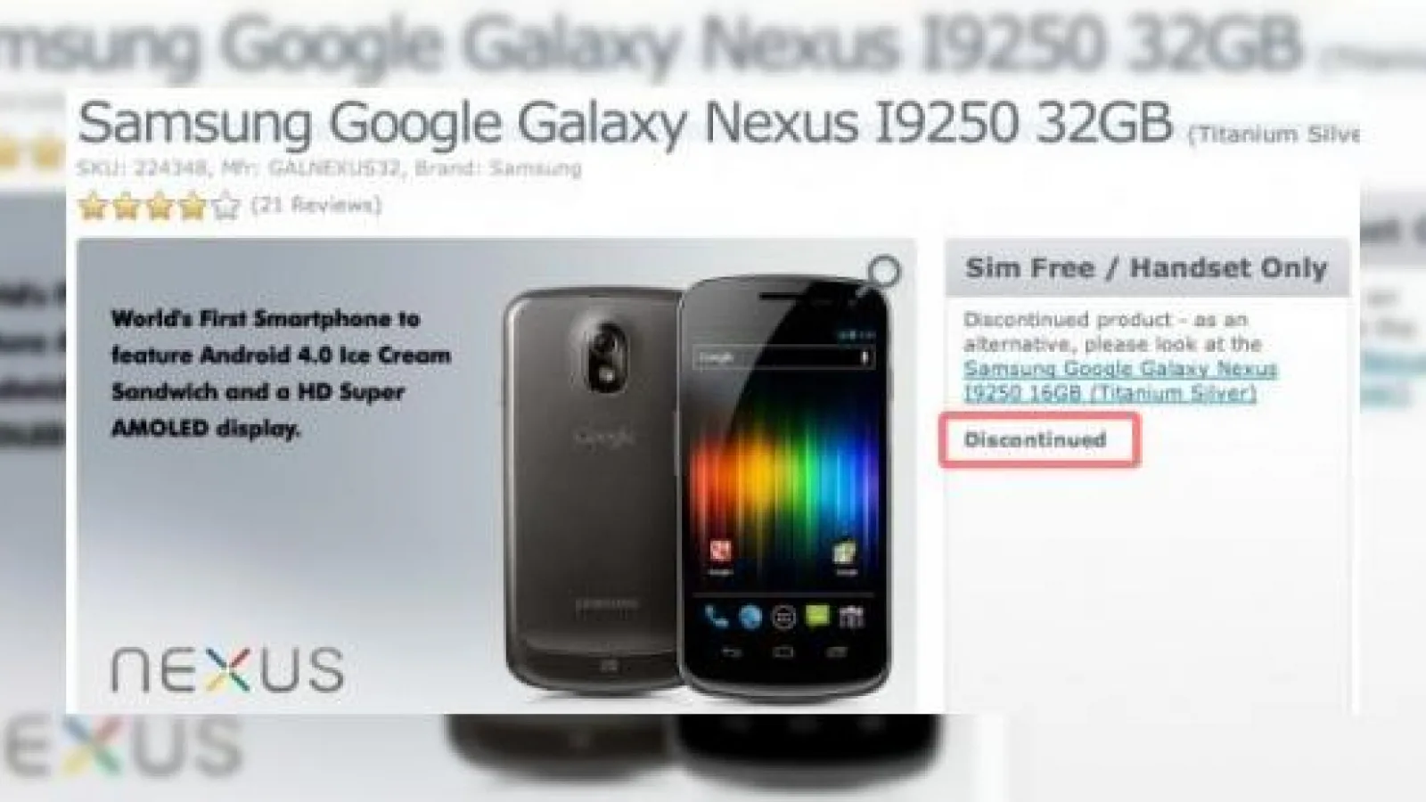 Samsung Galaxy Nexus de 32 GB a fost anulat