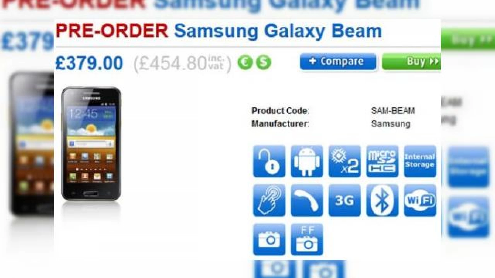 Samsung Galaxy Beam la precomandă În Marea Britanie