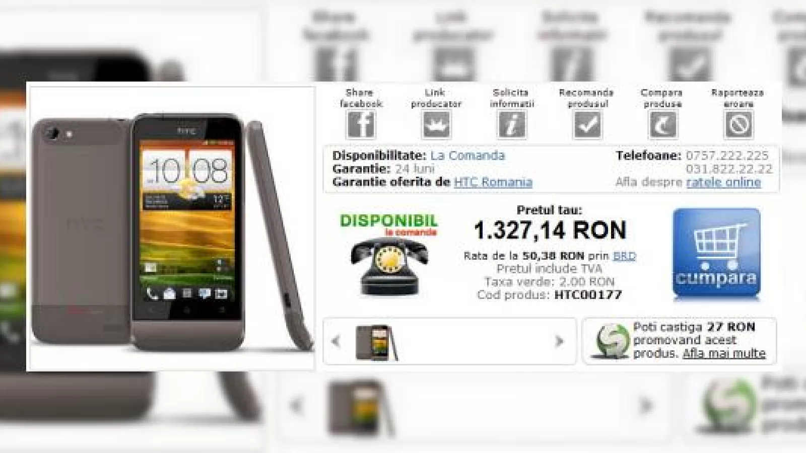 HTC One V În România prin Marketonline! Urmașul lui HTC Legend disponibil la comandă