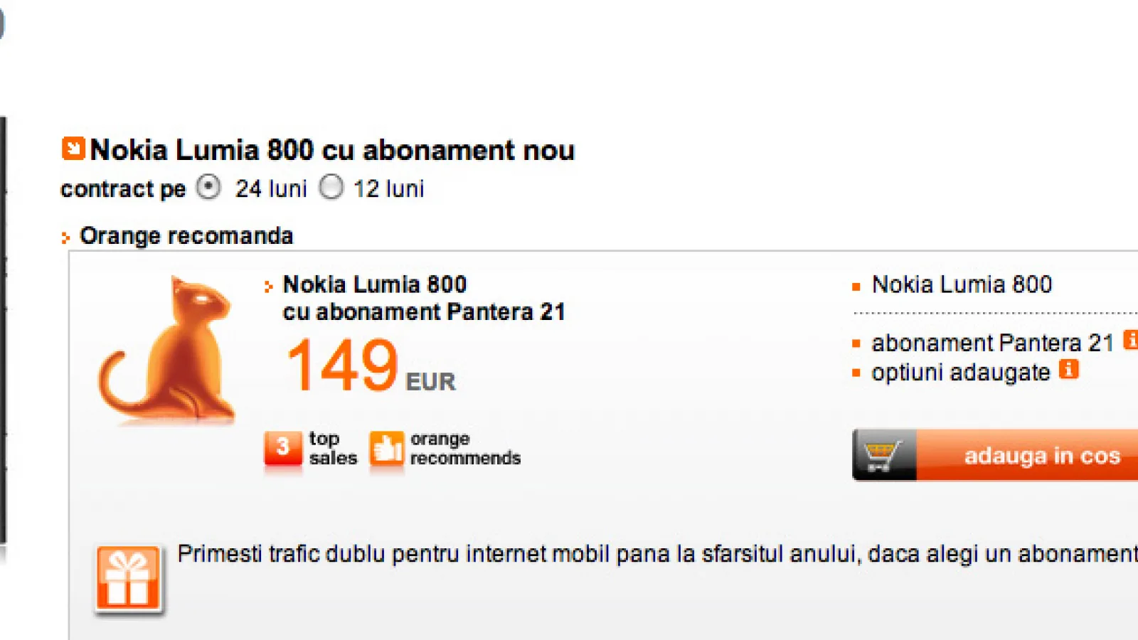 Nokia Lumia 800 În oferta Orange România de la 149 euro