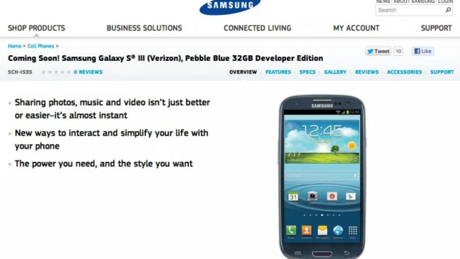 Samsung Galaxy S III disponibil acum În varianta pentru dezvoltatori (32GB, Pebble Blue)