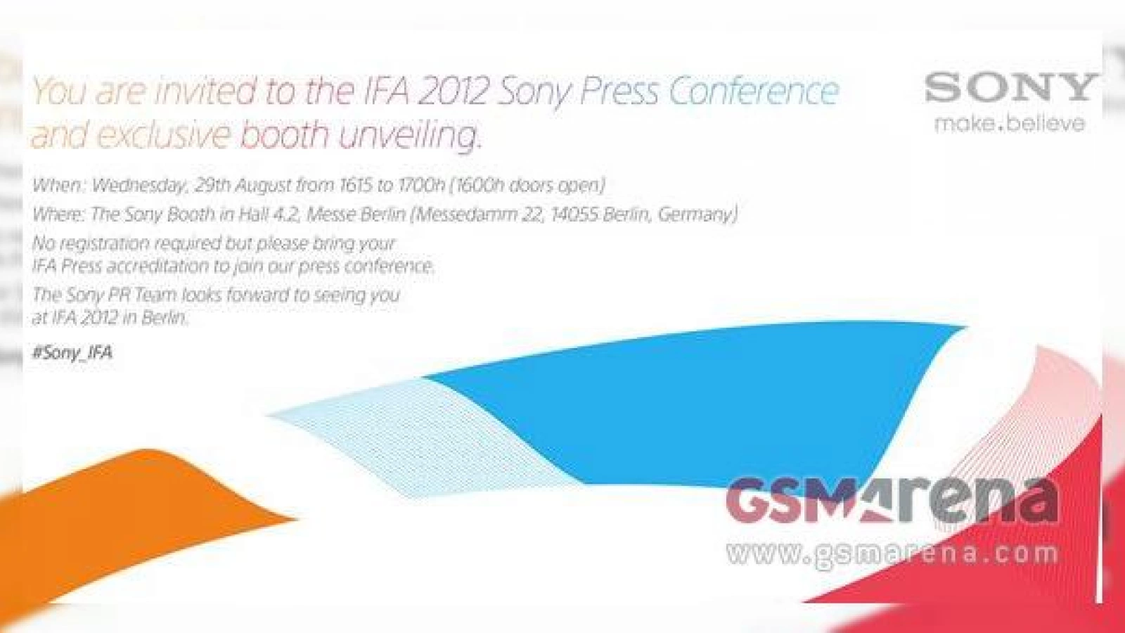 Sony va organiza un eveniment special Înainte de IFA Berlin 2012, pe 29 august