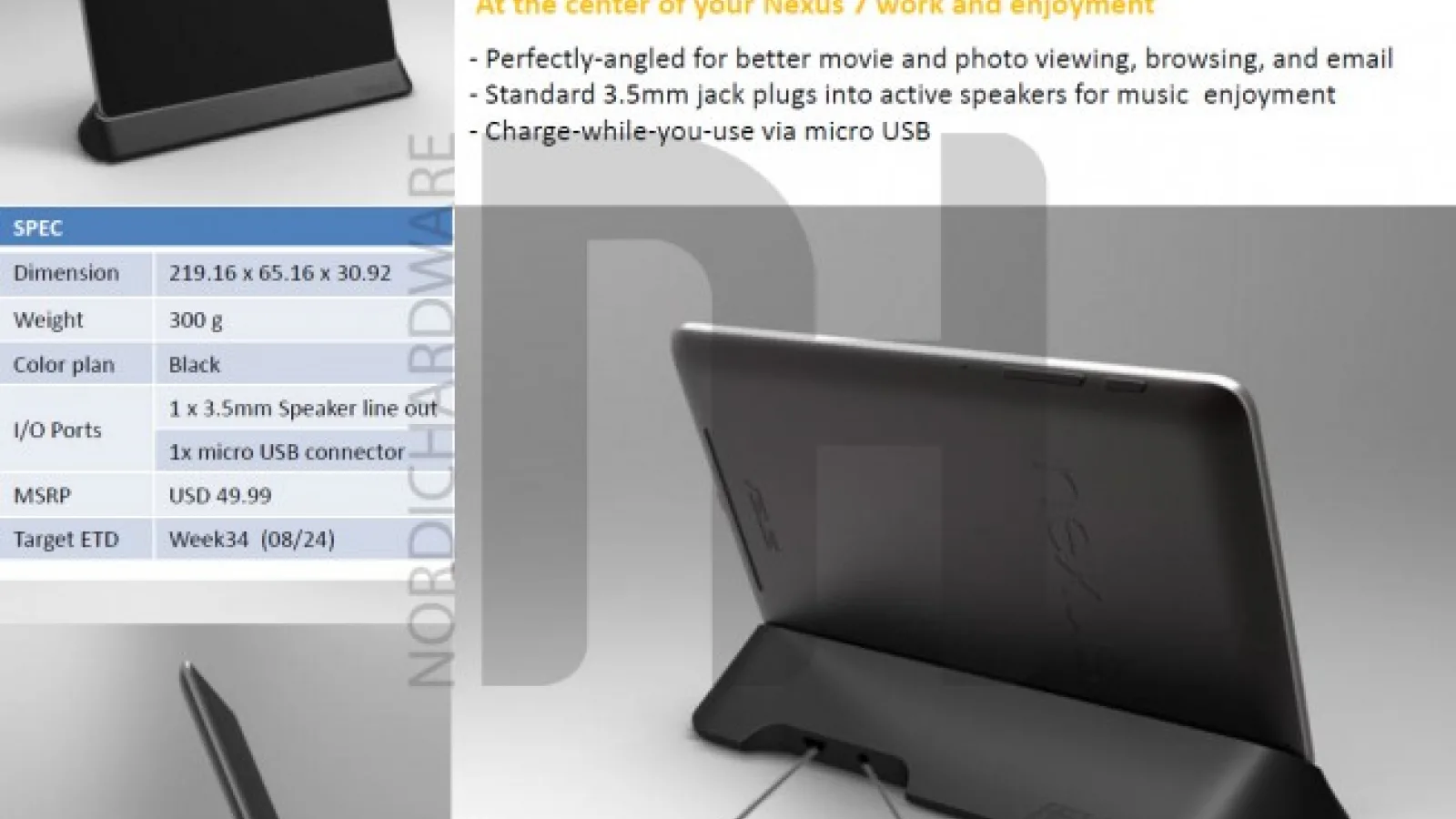 Tableta Nexus 7 primește o serie de accesorii, ajunse pe web printr-o scăpare: dock POGO și husă din piele premium