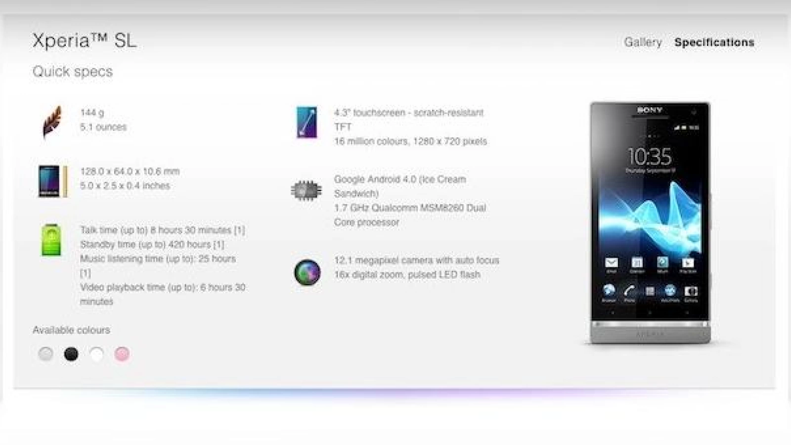 Sony Xperia SL confirmat pe site-ul oficial Sony, listat drept "sosește În curând"