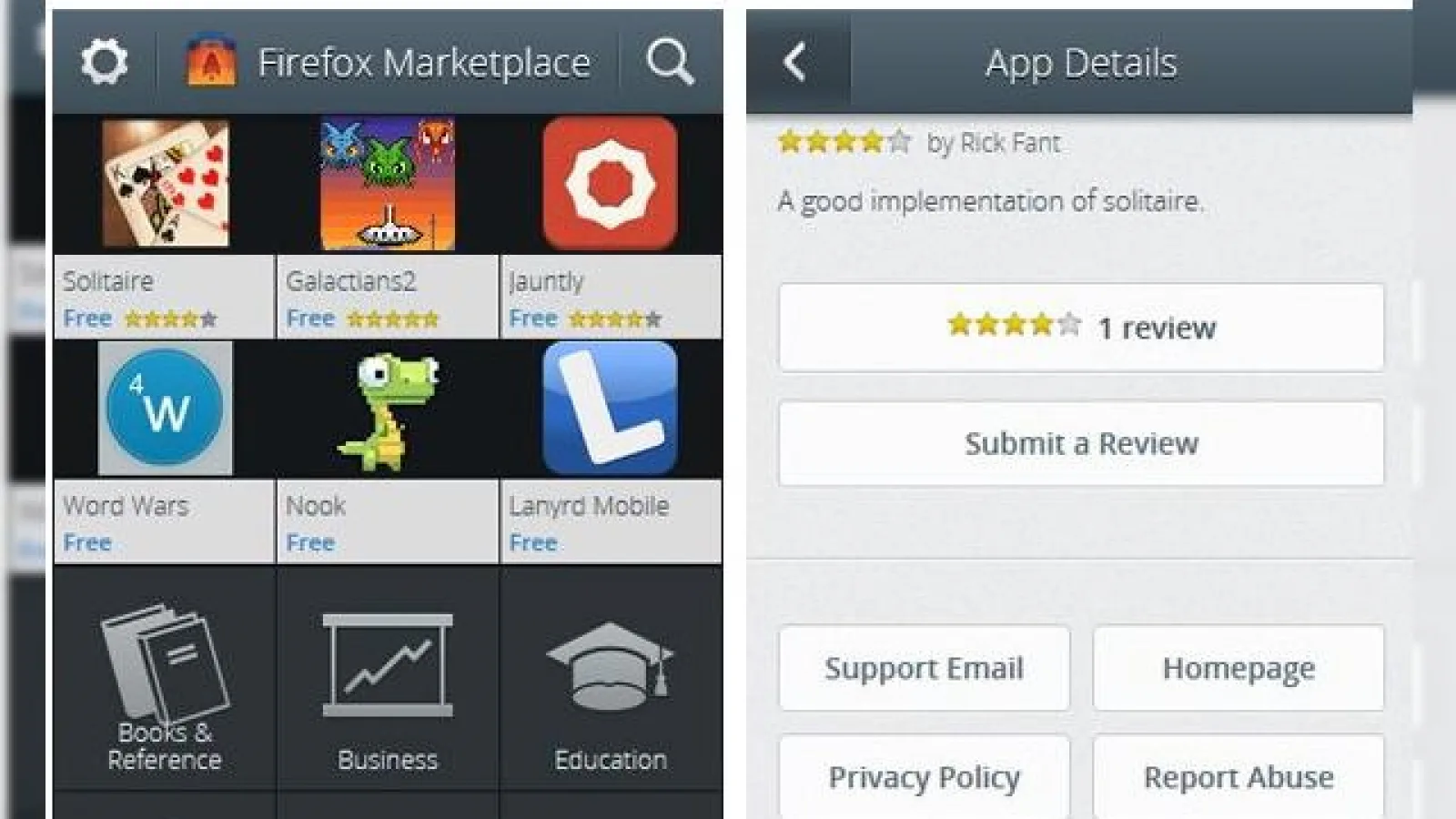 Firefox OS Marketplace În primele capturi de ecran