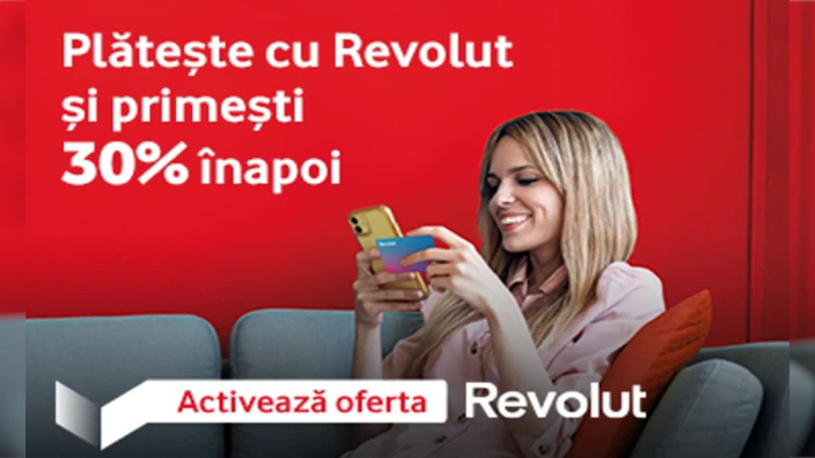 Vodafone oferă 30% cashback la plățile cu cardul Revolut atât online, cât și în magazinele fizice