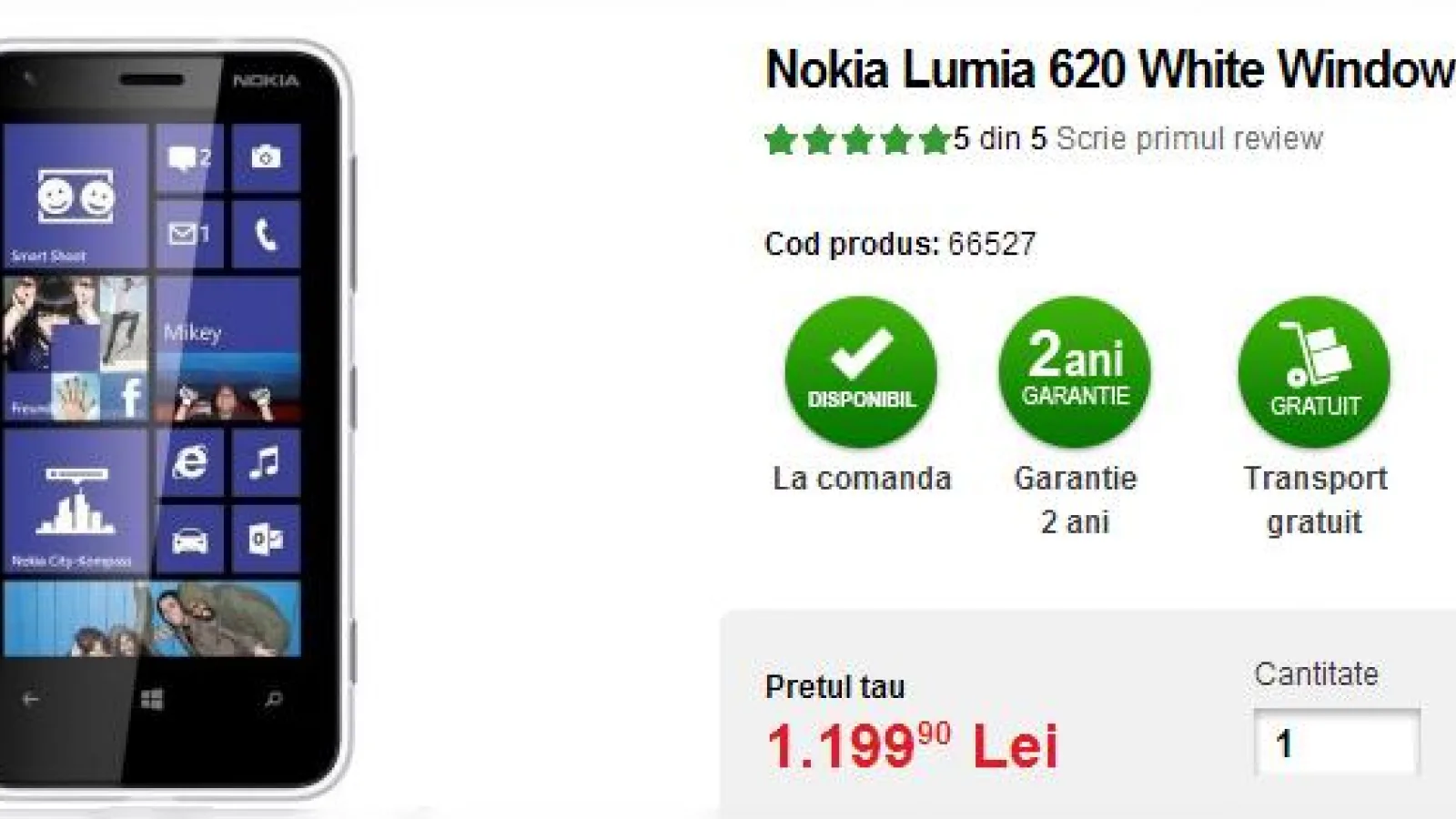 Nokia Lumia 620 disponibil acum la Quickmobile.ro; Windows Phone 8 "cu de toate" la preț bun!