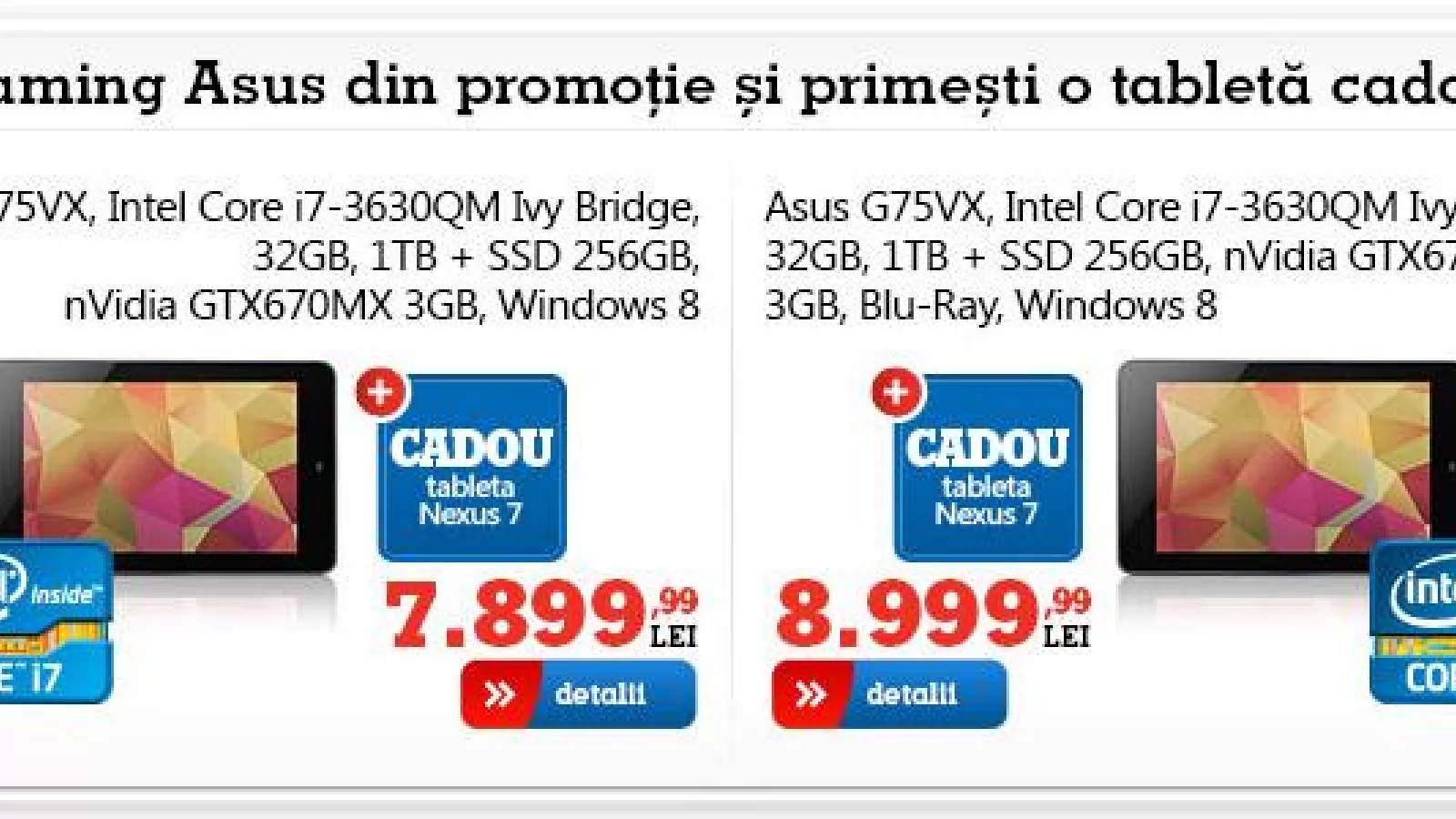 Noile promoții eMAG.ro: Nexus 7 cadou la un laptop de gaming ASUS, telefon cadou la laptop Samsung