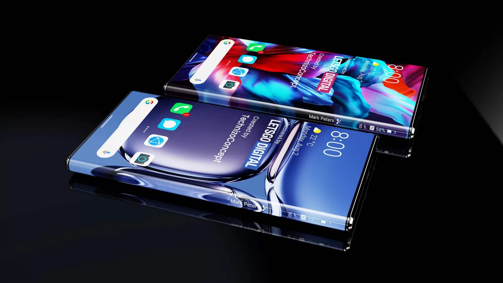 Huawei Mate 50 primește randări concept bazate pe un brevet recent; Are un ecran "Arc Display" ce continuă pe lateral în stil wraparound