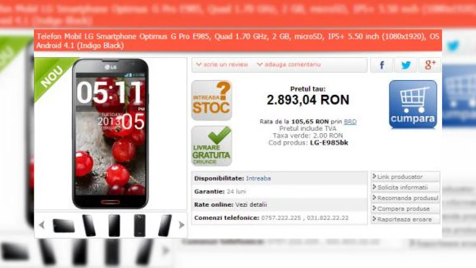 LG Optimus G Pro ajunge În România neoficial, disponibil la Marketonline.ro la sub 2.900 de lei