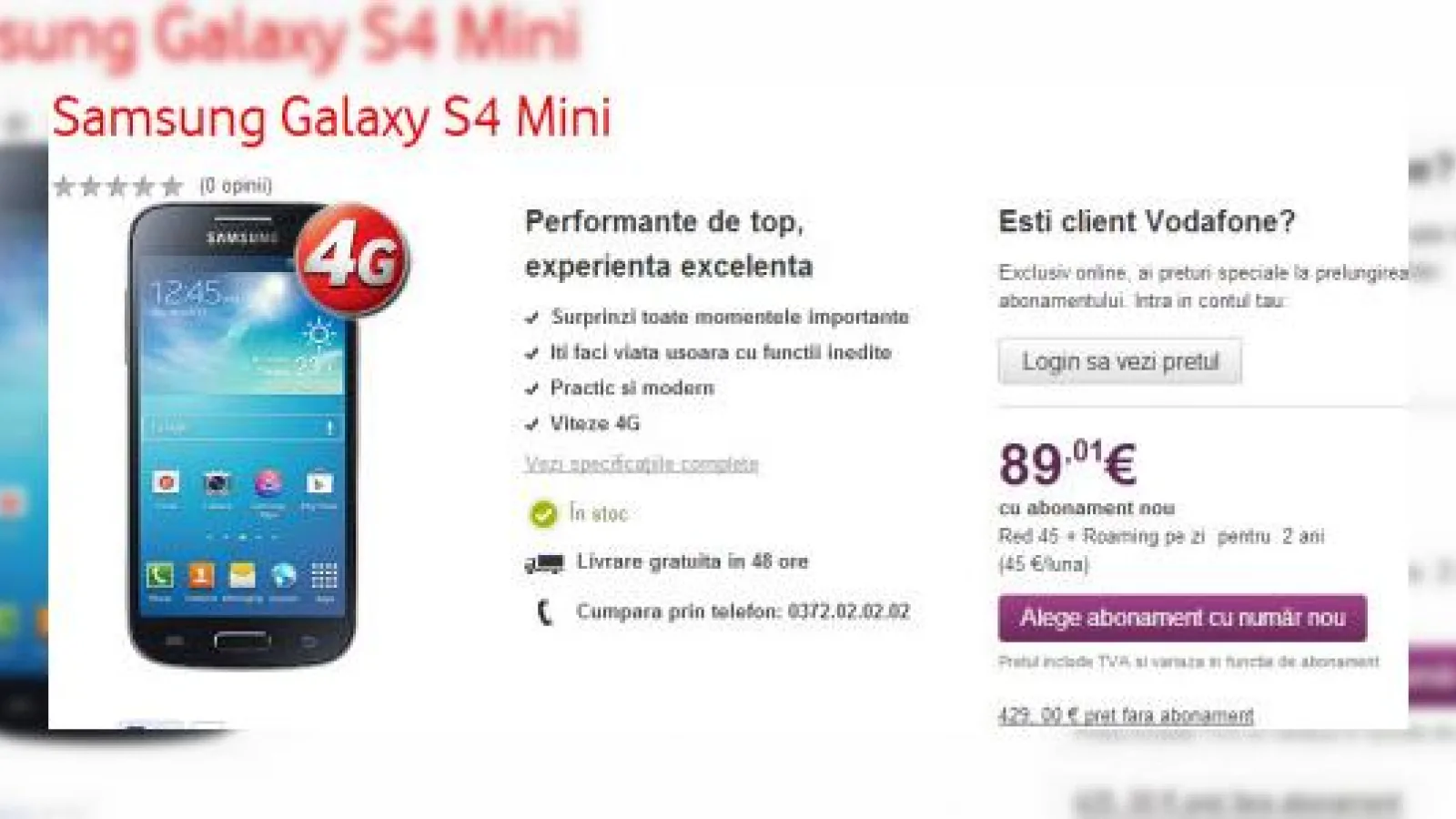 Samsung Galaxy S4 Mini disponibil de azi la Vodafone România (online) și din 8 iulie În magazine