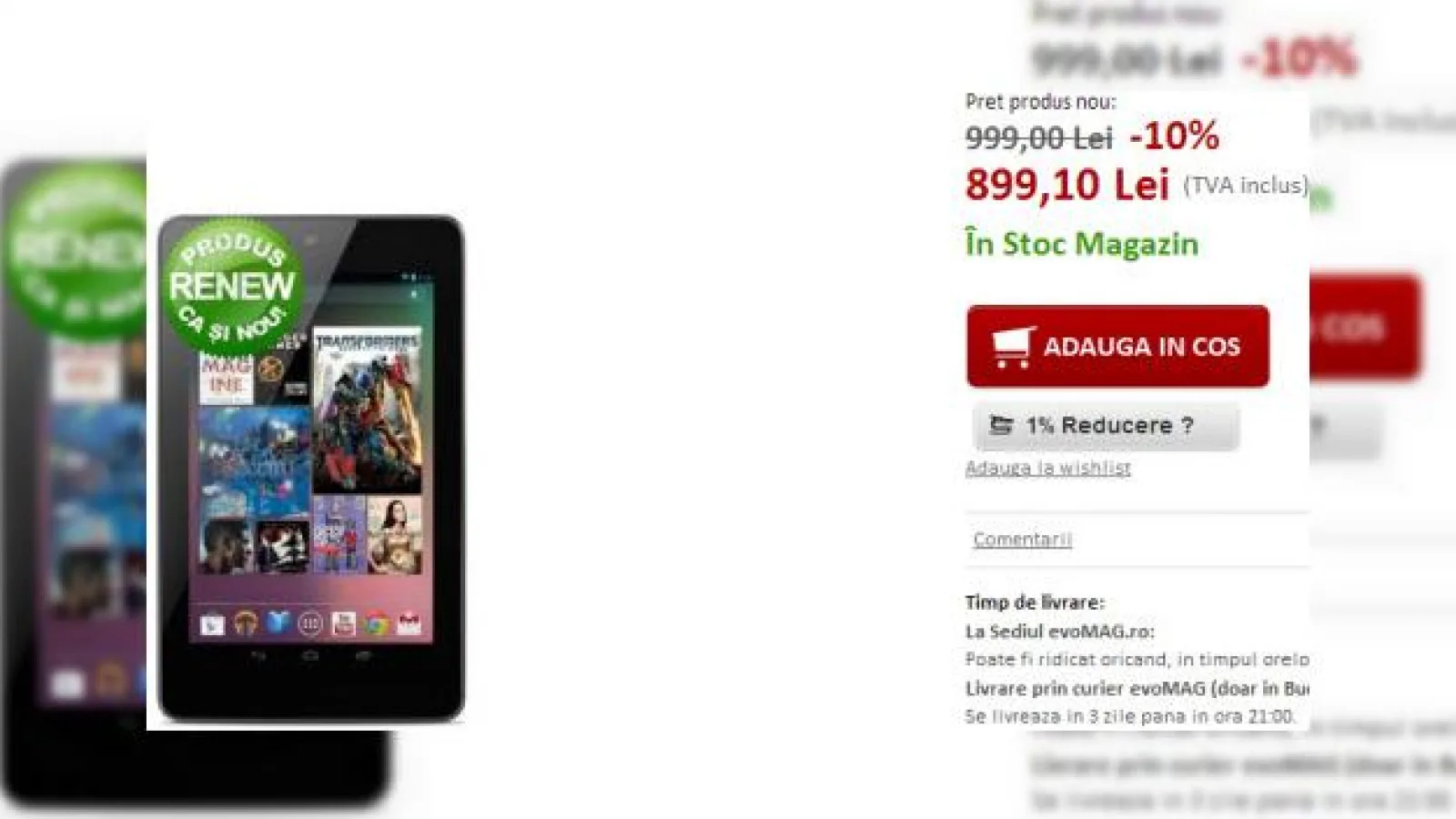 Promoție la Nexus 7 la evoMAG.ro; Preț cu 10% mai mic! (Varianta renew)
