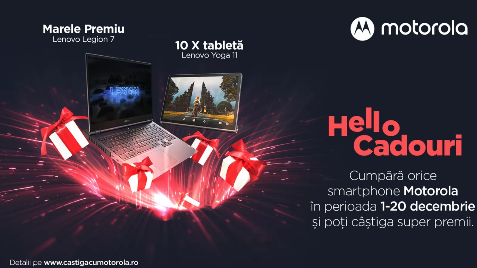 Motorola anunță campania de iarnă Hello Cadouri cu premii atractive; Iată cum poți câștiga tablete sau un laptop de gaming Lenovo Legion
