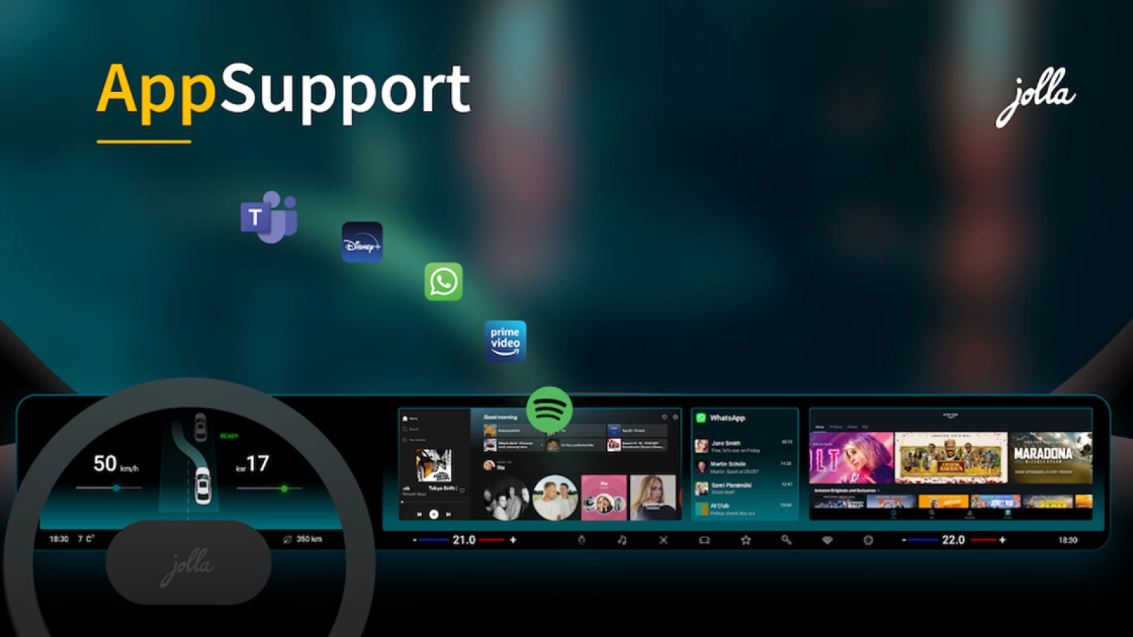 CES 2022: Jolla prezintă AppSupport, o tehnologie dedicată sistemelor de infotainment ale automobilelor care permite instalarea și rularea aplicațiilor Android facil