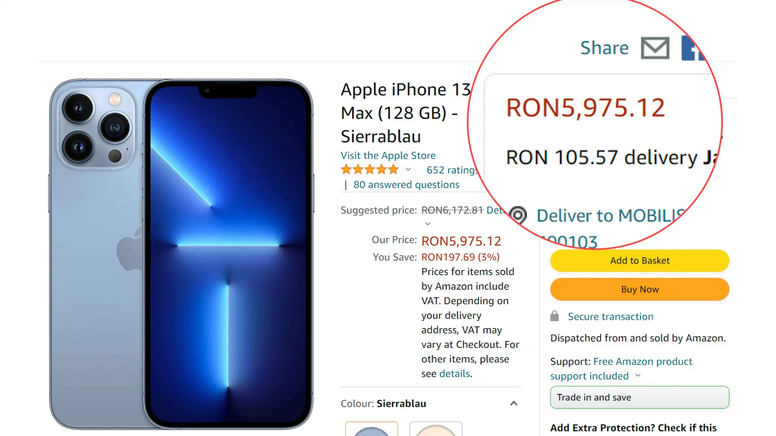 iPhone 13 Pro Max (128GB) e pe stoc la Amazon Germania şi e puțin mai ieftin decât pe eMAG la precomandă