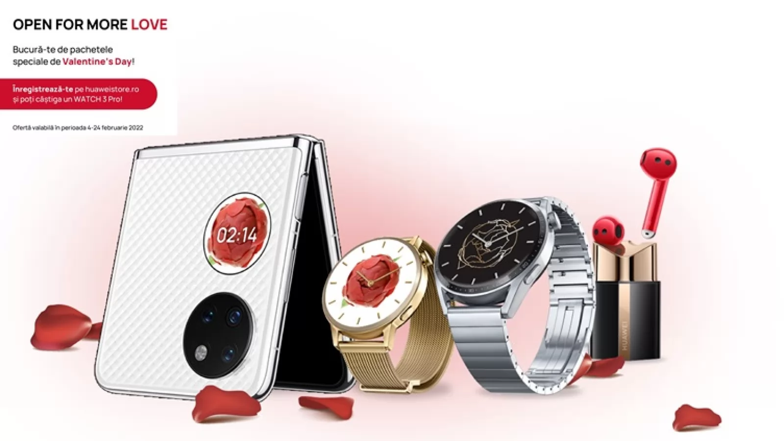 Huawei oferă extra reduceri de 10% cu ocazia Valentine's Day; Promoţii pentru zeci de produse, discount 600 lei la P50 Pro, P50 Pocket
