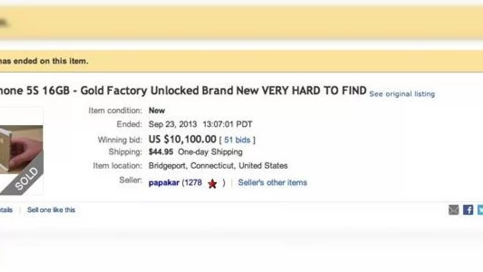 iPhone 5s auriu ajunge la 10.000 de dolari pe eBay, tranzacția anulată!