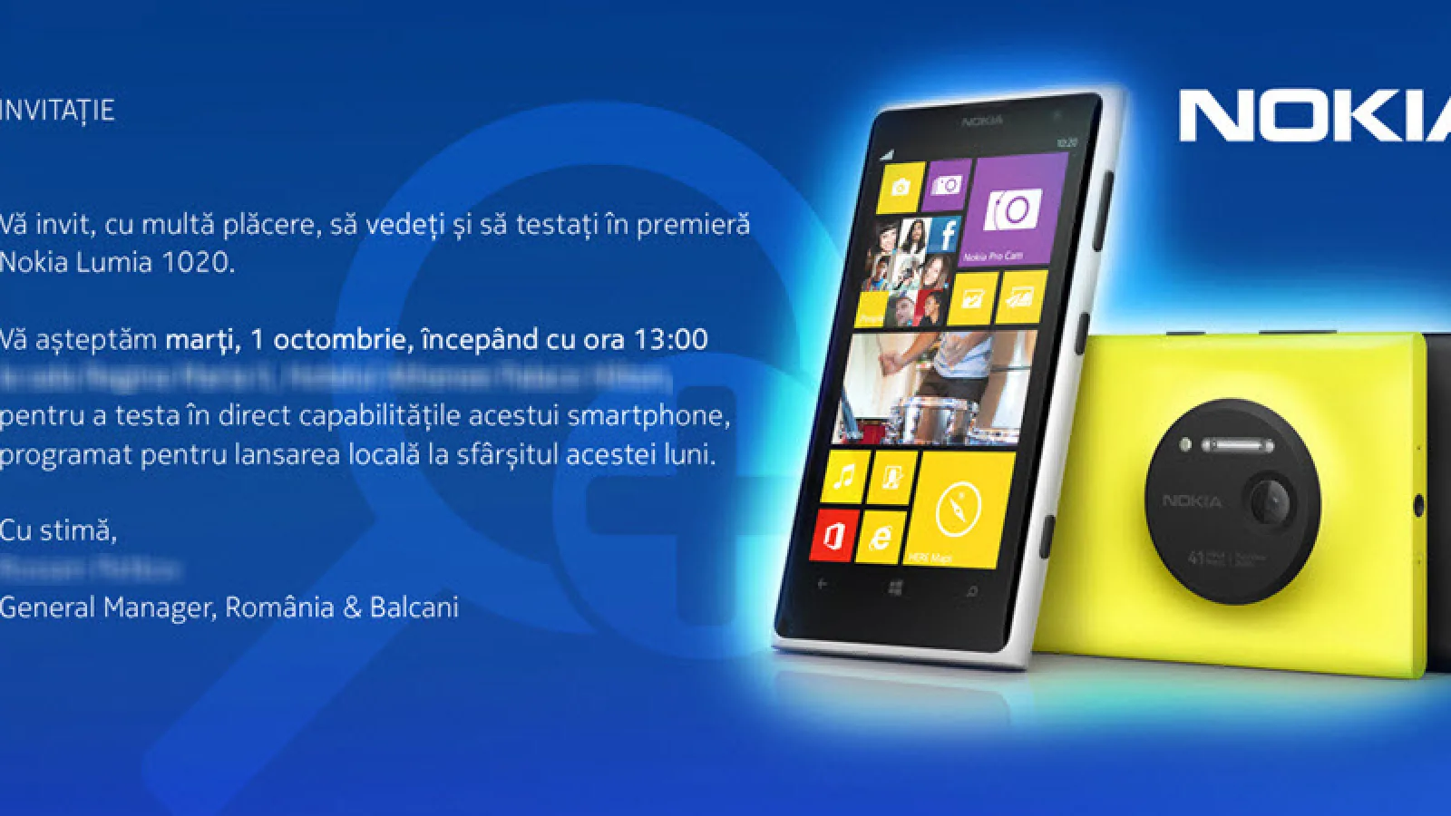 Nokia Lumia 1020 se lansează oficial pe 1 octombrie În cadrul unui eveniment local