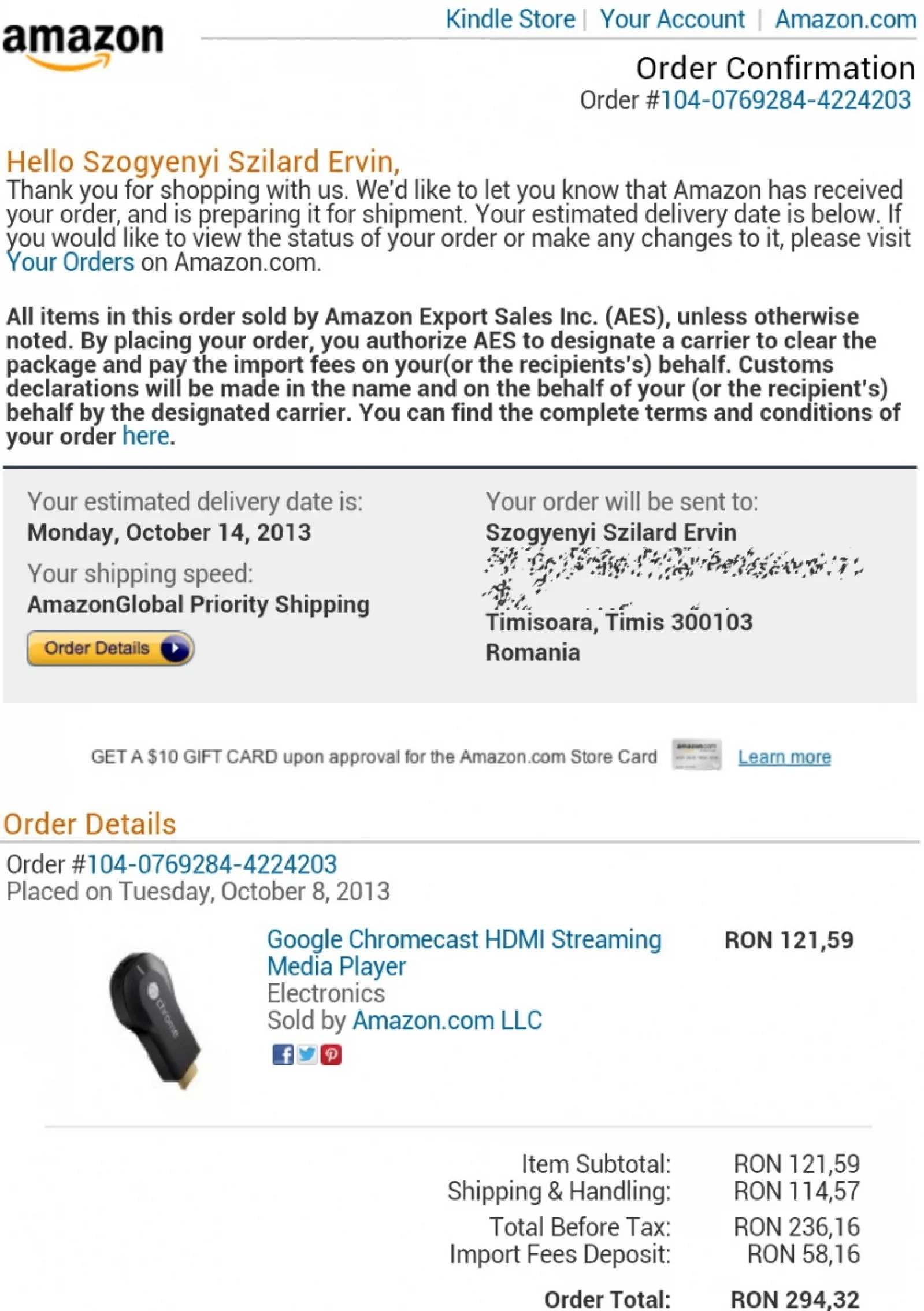 Google Chromecast, faimosul dongle HDMI poate fi comandat și În România prin Amazon!