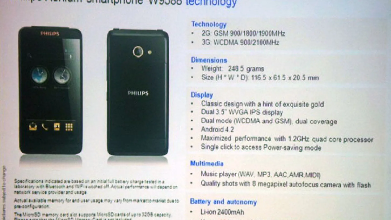Încă un telefon Android cu clapă Își face apariția În China; Philips Xenium W9588
