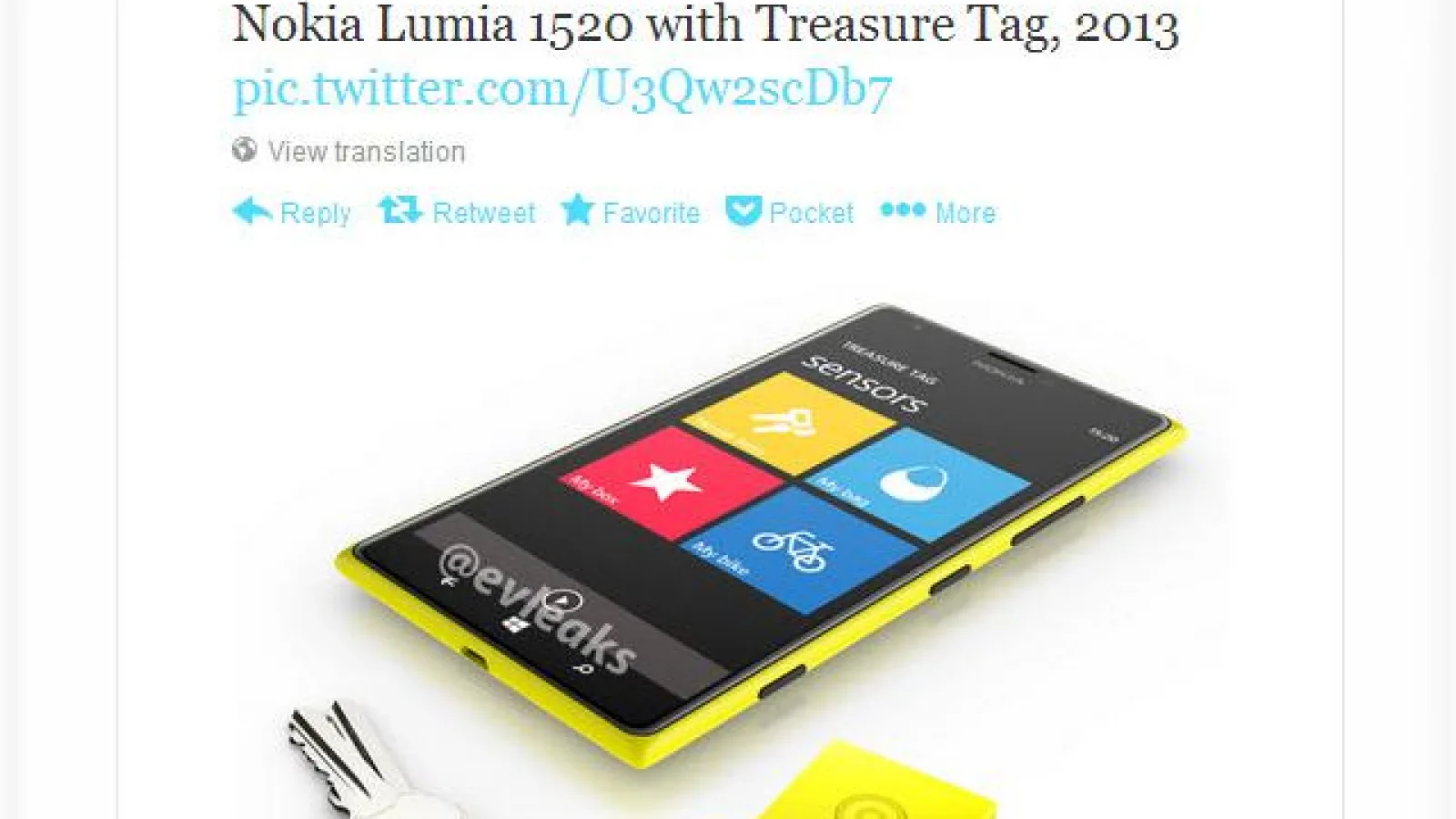 Lumia 1520 de culoare galbenă, alături de un misterios breloc pentru chei, Nokia!