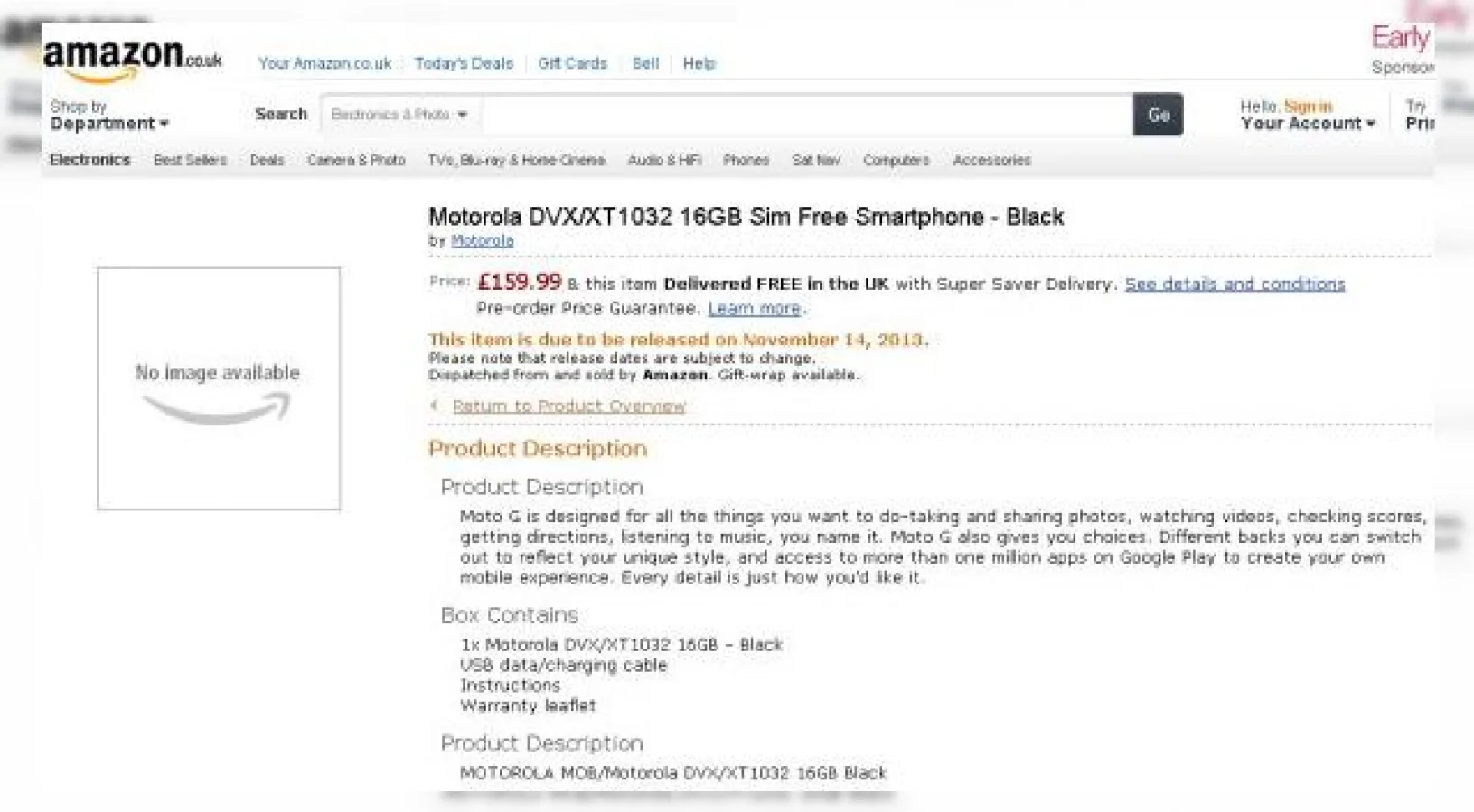 Moto G Își face apariția pe Amazon UK, costă În jur de 850 lei