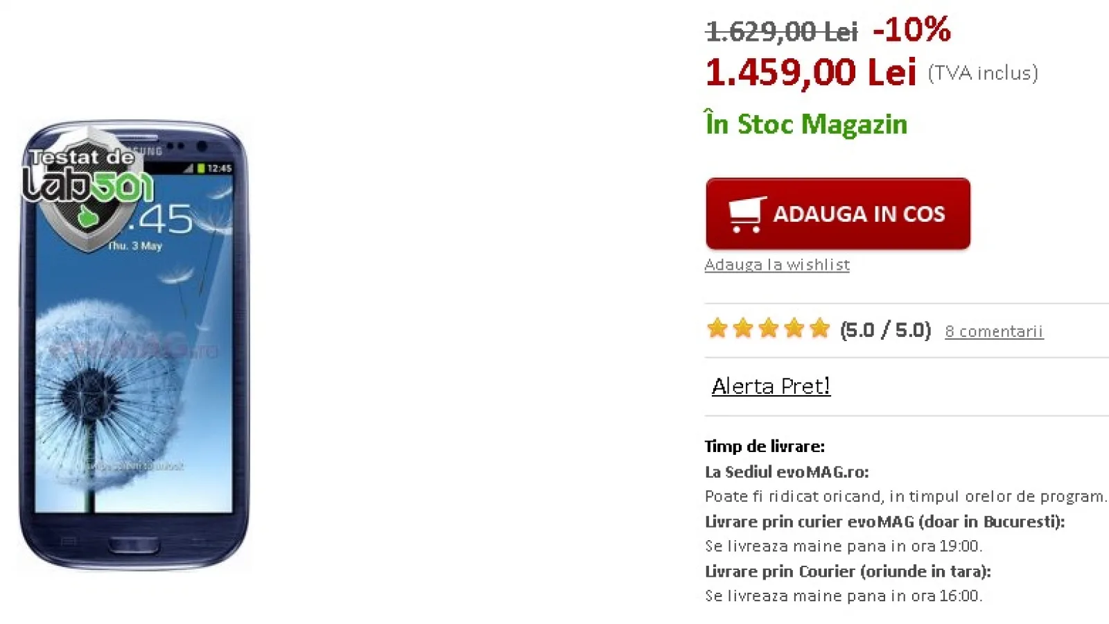 Smartphone-ul Samsung Galaxy S III beneficiază de o reducere foarte atractivă la evoMAG