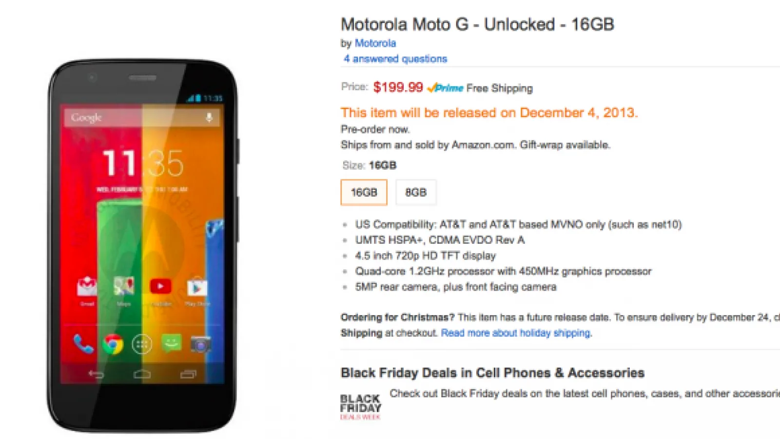Motorola Moto G disponibil acum pe Amazon, se livrează pe 4 decembrie