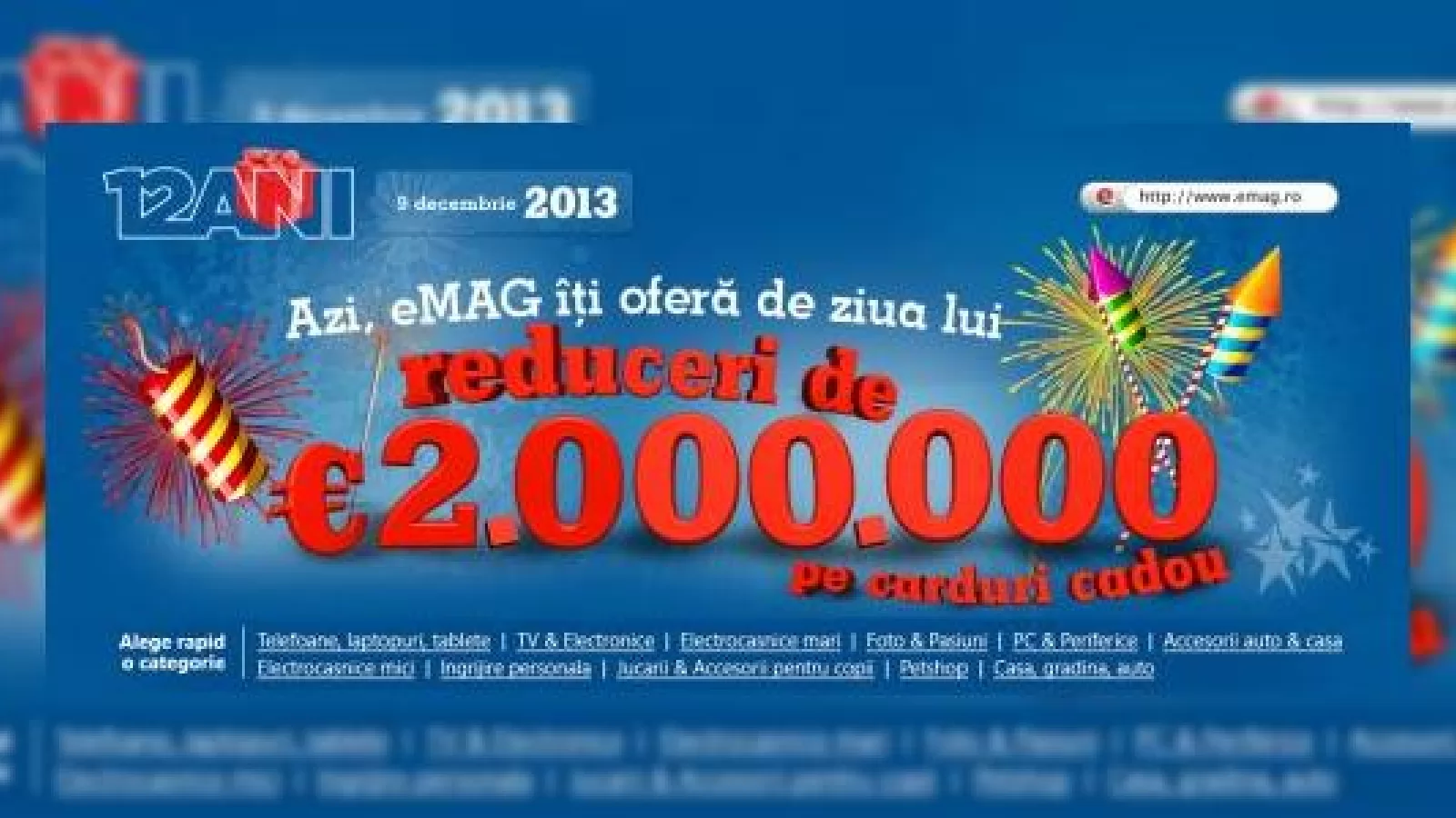12 ani de eMAG.ro Îți aduc azi reduceri de 2.000.000 de euro sub formă de carduri cadou; Iată produsele cu reduceri!
