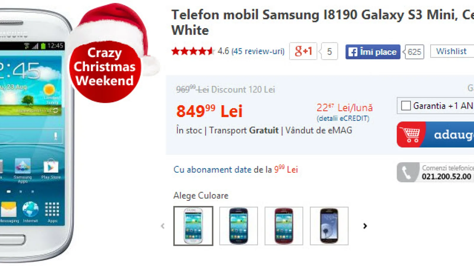 eMAG.ro pornește Crazy Christmas Weekend: Galaxy S3 Mini la reducere cu 120 de lei și alte terminale interesante