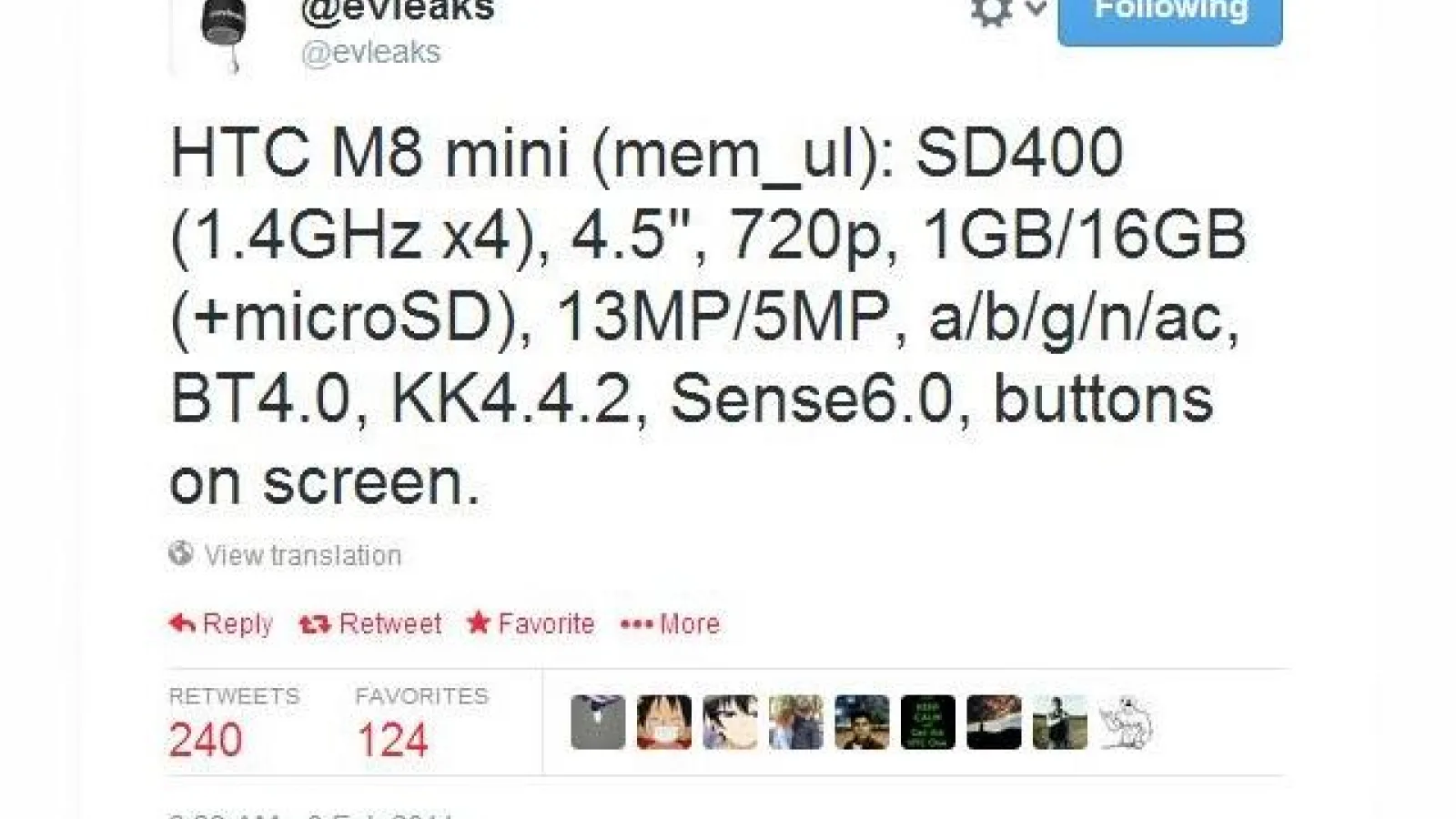 Posibilele specificații ale lui HTC M8 Mini dezvăluite pe Twitter