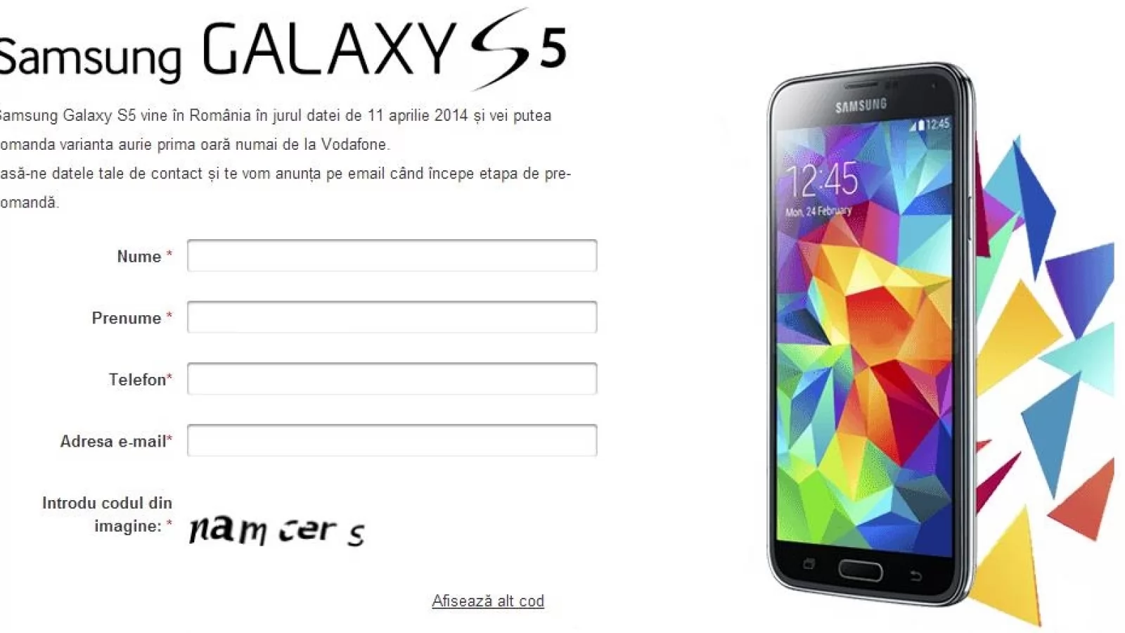Vodafone afișează la precomandă noul flagship Samsung Galaxy S5