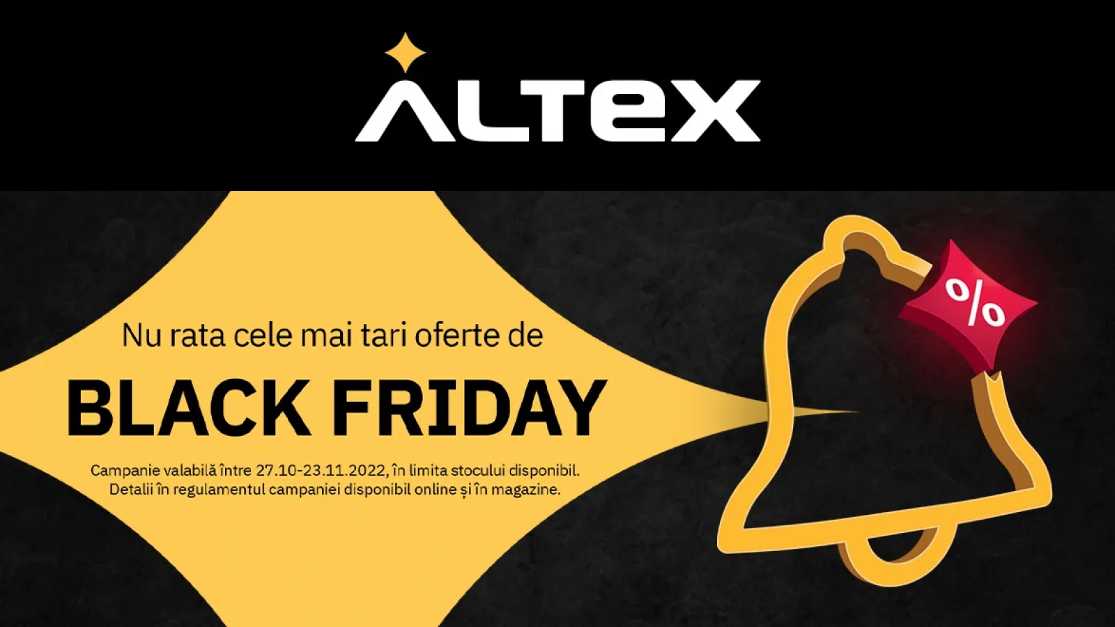 BLACK Friday a început pe ALTEX, cu reduceri de până la 50%, achiziții în 36 de rate fără dobândă