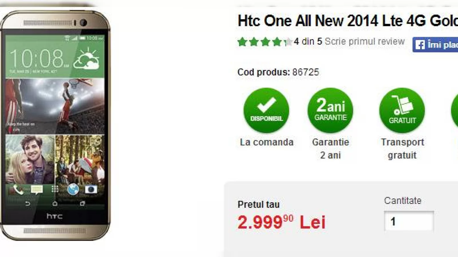 Noul HTC One 2014 listat În oferta Quickmobile.ro; Iată prețul său!