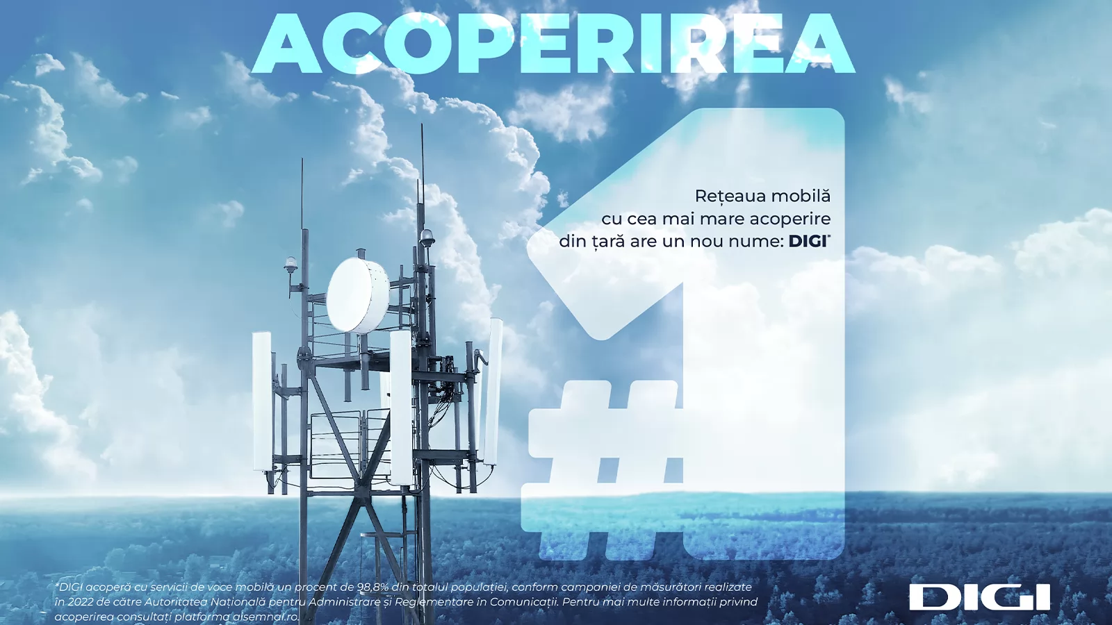 DIGI are cea mai mare acoperire cu servicii de voce mobilă: peste 98% acoperire a populaţiei României
