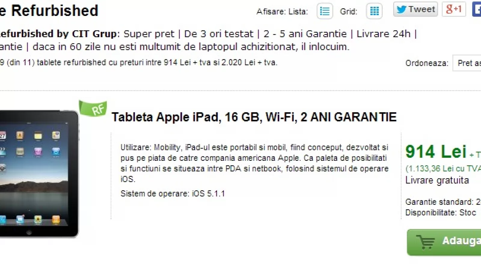 Citgrup.ro oferă tablete iPad recondiționate la prețuri destul de decente plus garanție pe 2 ani