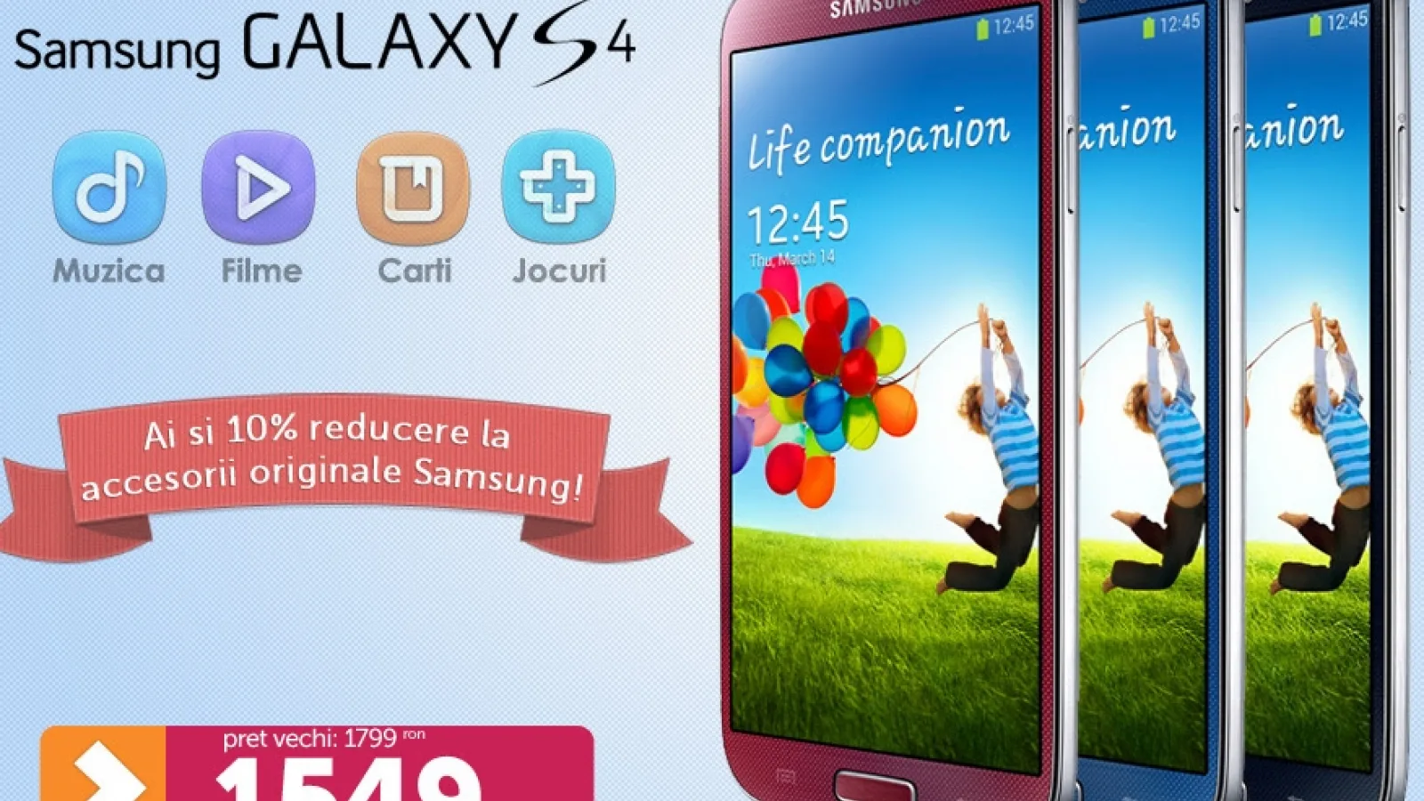 Marketonline.ro oferă super-reduceri la telefoanele și tabletele Samsung! Galaxy S4 la doar 1549 lei