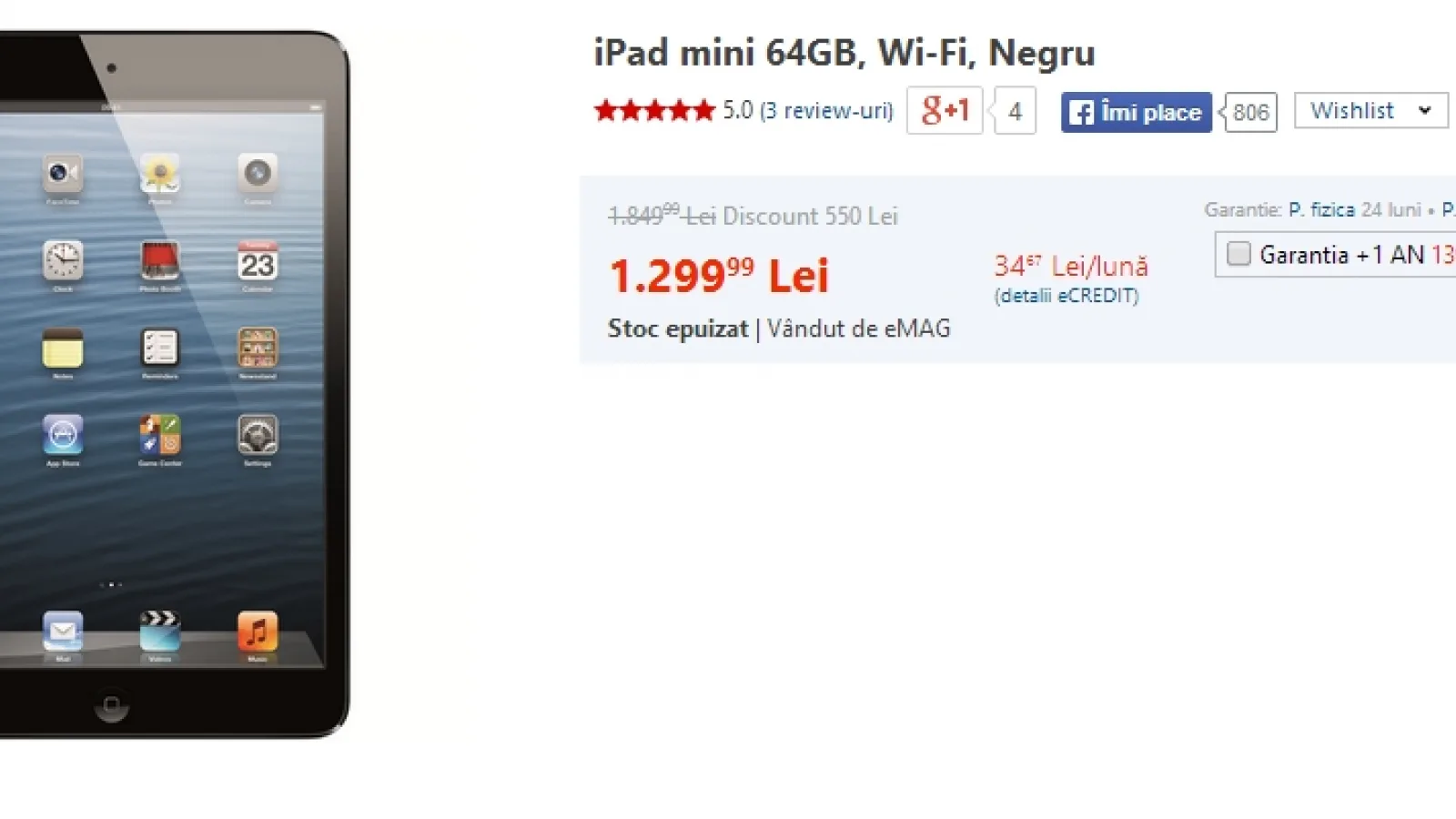 eMAG.ro oferă tableta iPad Mini În varianta cu 64 GB și conectivitate WiFi pentru doar 1.299 lei