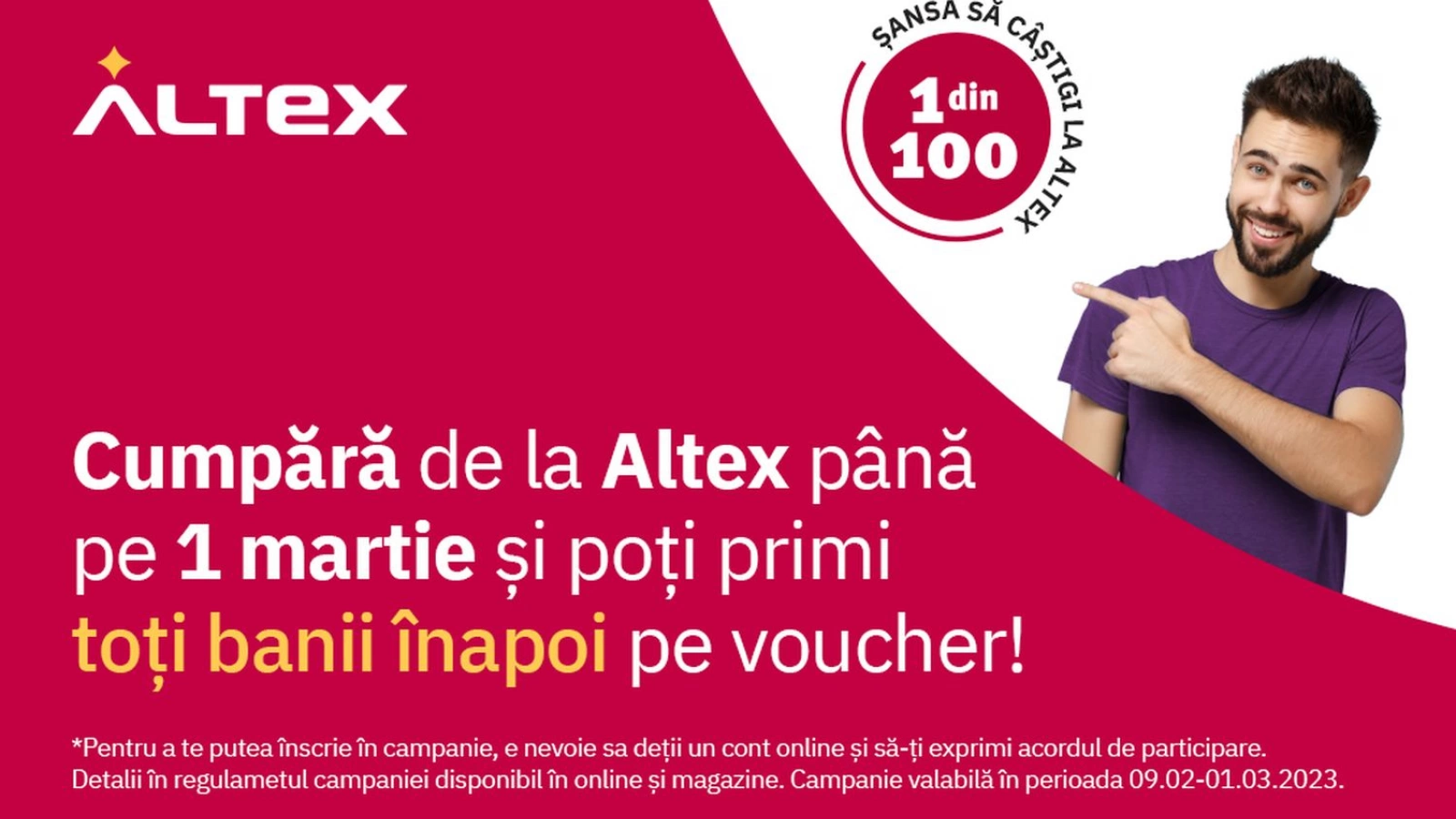 Altex le oferă clienţilor toţi banii înapoi pe vouchere pentru cumpărăturile din campania "1 din 100 cumpărături este câştigător"