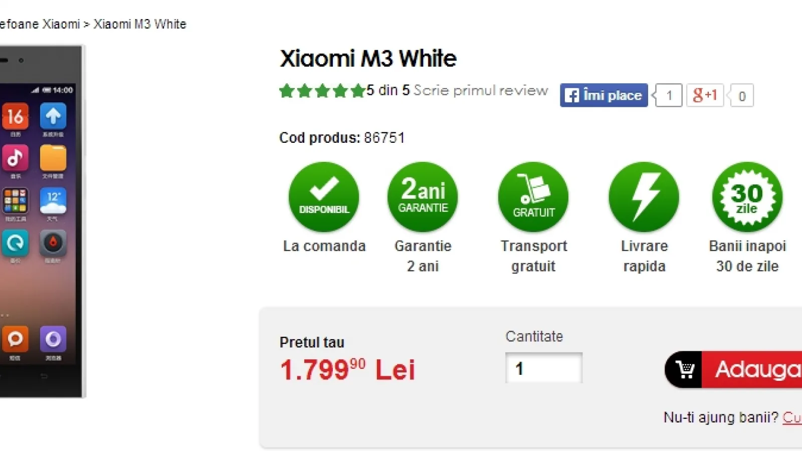 Xiaomi Mi-3 disponibil pe plan local prin intermediul retailerului Quickmobile.ro