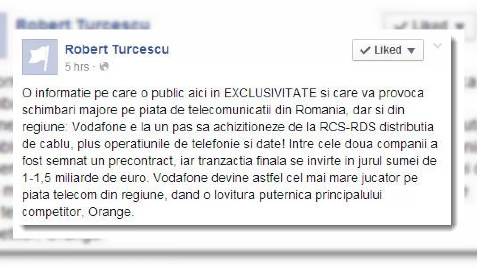 [UPDATE - RCS&RDS infirmă informațiile] - Vodafone cumpără RCS-RDS; Precontractul e semnat!
