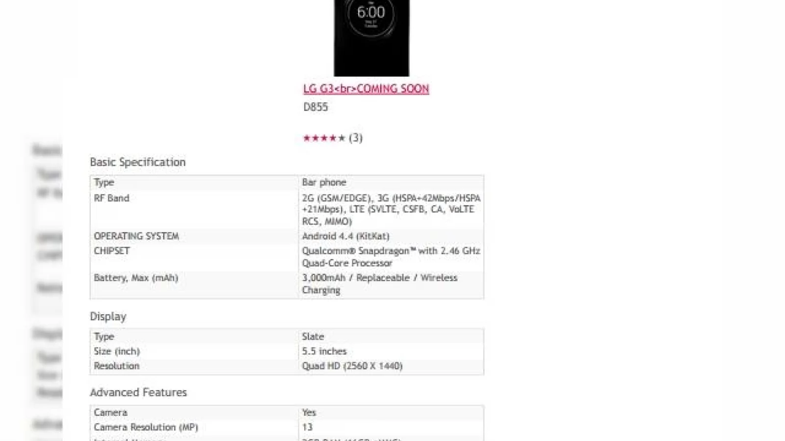 Specificațiile detaliate ale lui LG G3 (D885) dezvăluite de un document oficial LG; acesta va suporta carduri microSD de până la 2TB