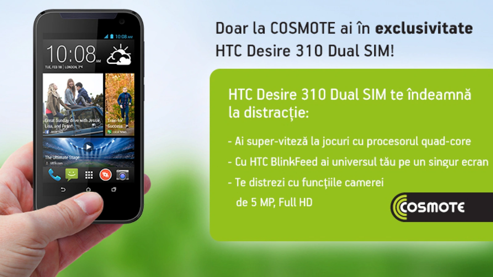 HTC Desire 310 Dual-Sim disponibil exclusiv prin intermediul Cosmote România